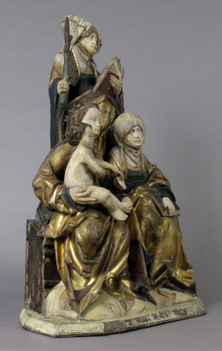 The Virgin and Child, Saint Anne, and Saint Emerentia, Limewood, paint and gilding, German