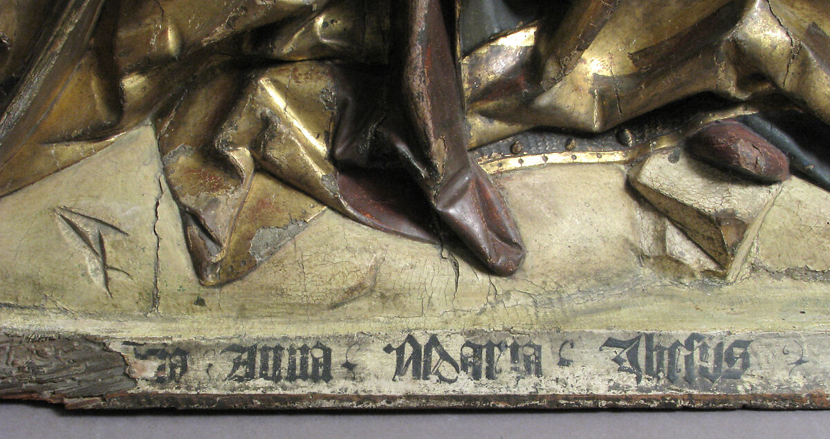 The Virgin and Child, Saint Anne, and Saint Emerentia, Limewood, paint and gilding, German