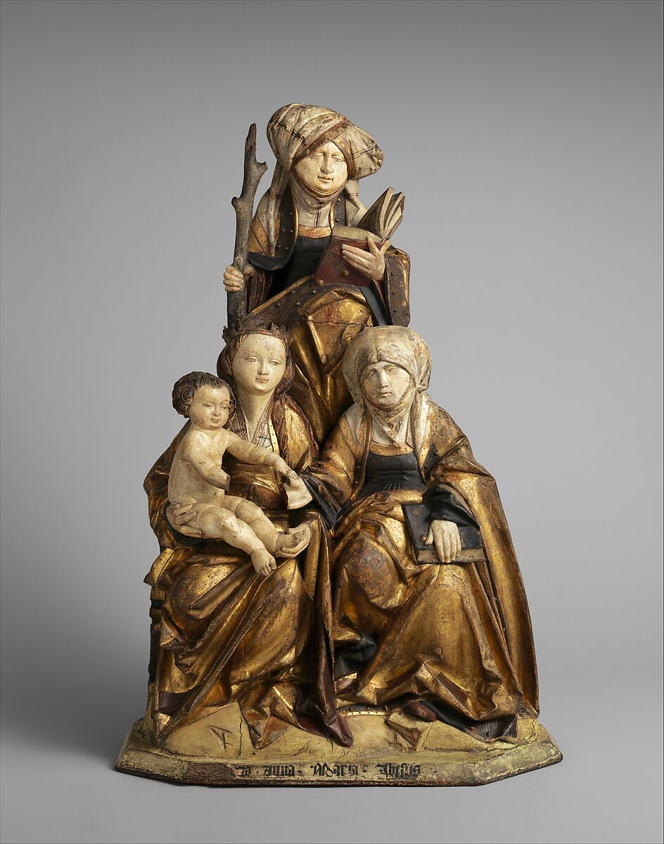 The Virgin and Child, Saint Anne, and Saint Emerentia, Limewood, paint and gilding, German 