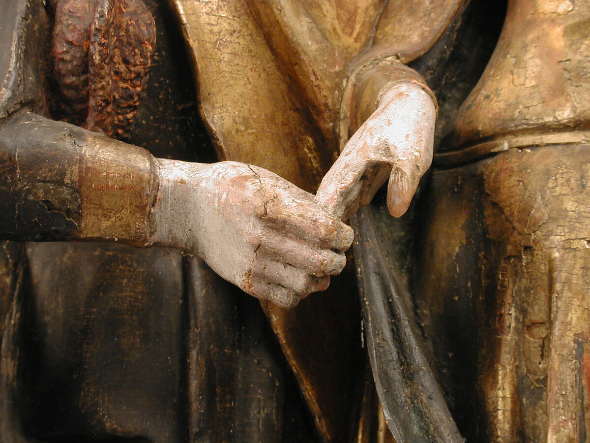 Meeting of Saints Joachim and Anne at the Golden Gate, Benedikt Dreyer (German, active Lübeck, ca. 1500–1525), Oak with polychromy and gilding, North German