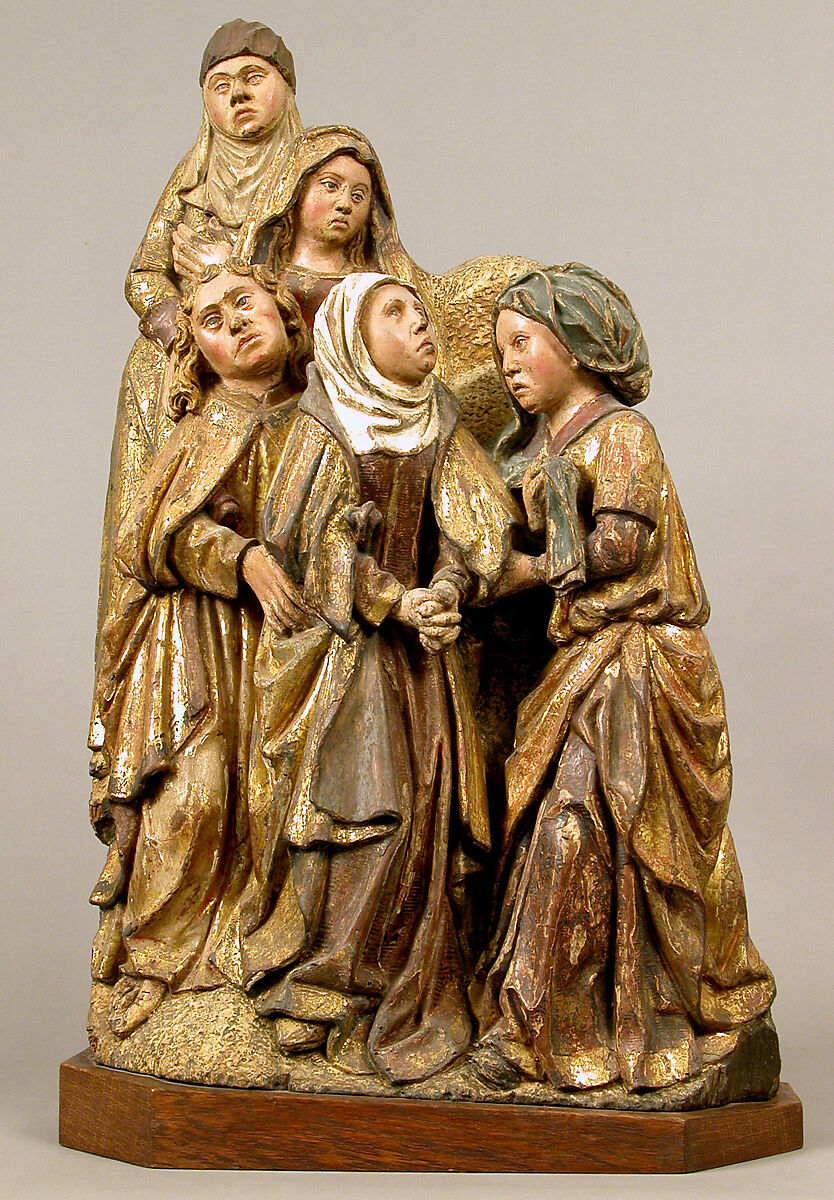 Virgin, Saint John, and Three Holy Women from a Crucifixion, Oak with polychromy and  gilding, South Netherlandish 