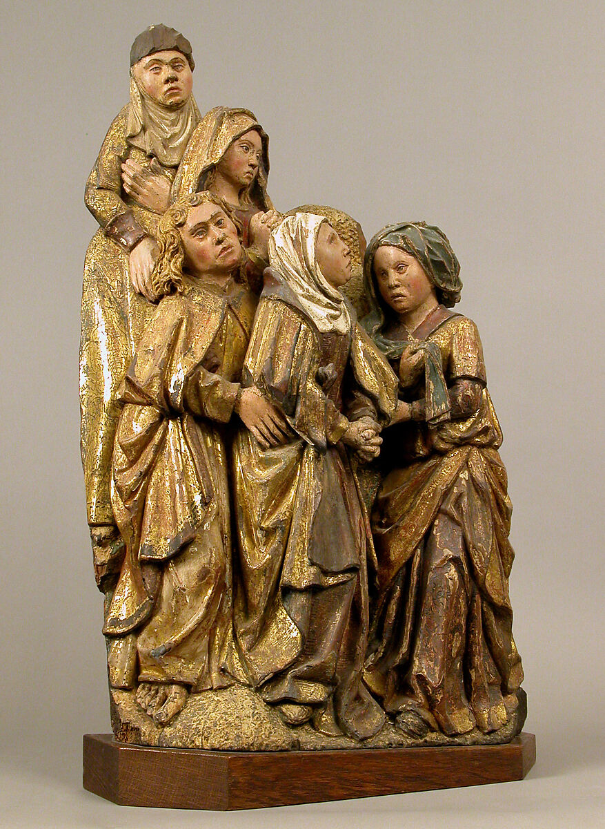 Virgin, Saint John, and Three Holy Women from a Crucifixion, Oak with polychromy and  gilding, South Netherlandish
