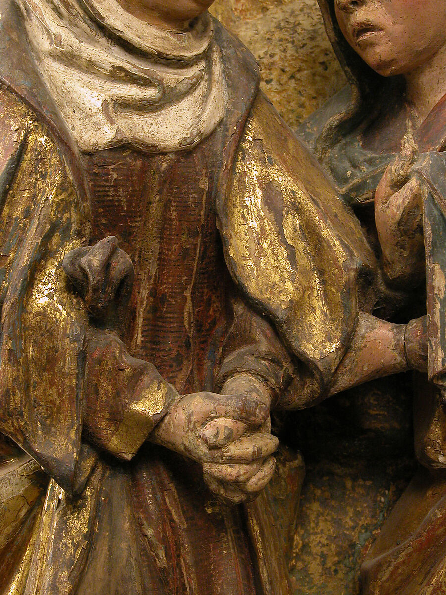 Virgin, Saint John, and Three Holy Women from a Crucifixion, Oak with polychromy and  gilding, South Netherlandish