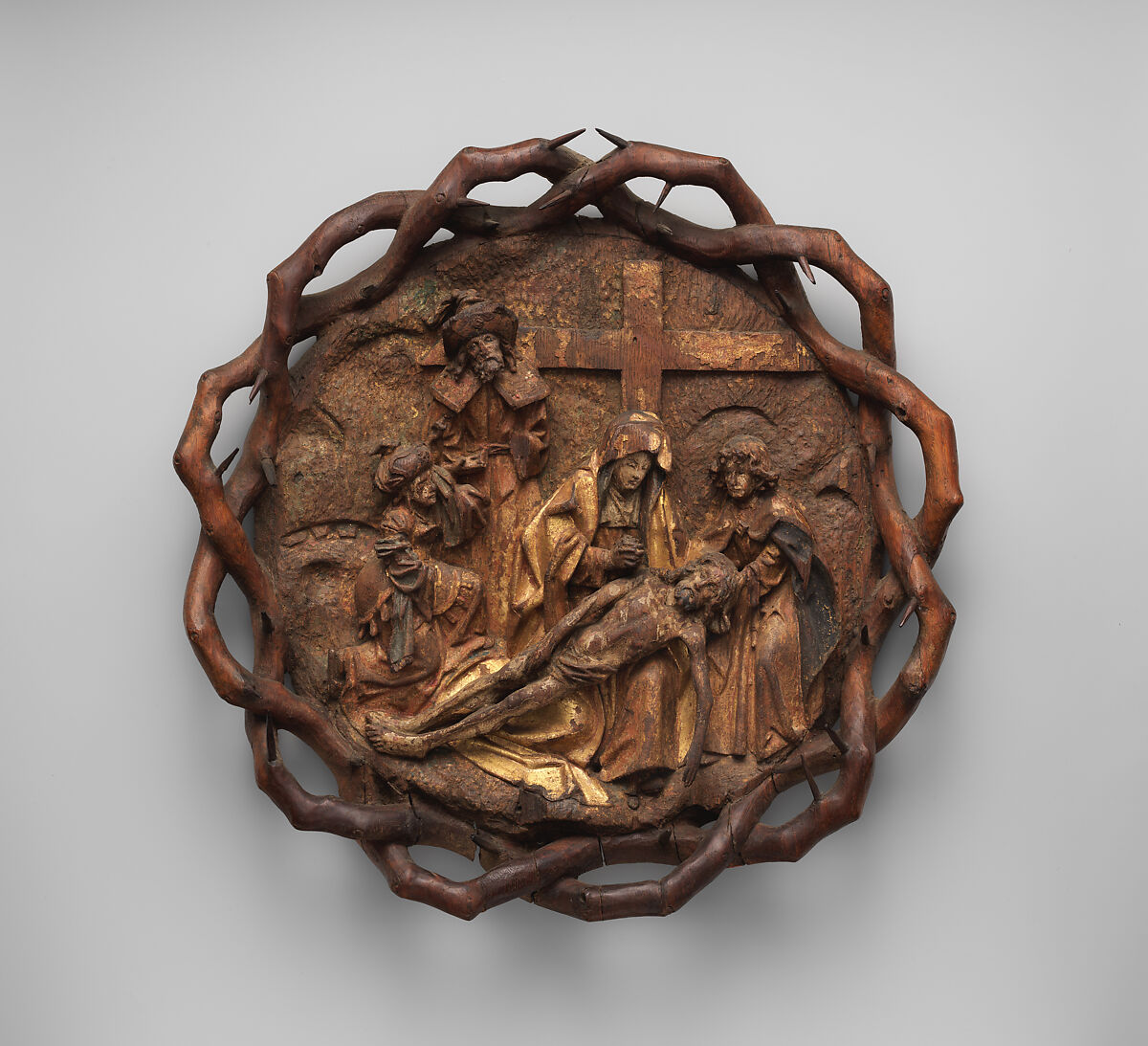 The Crown of Thorns with the Lamentation or Pietà, Oak, originally painted and gilded, French or South Netherlandish 
