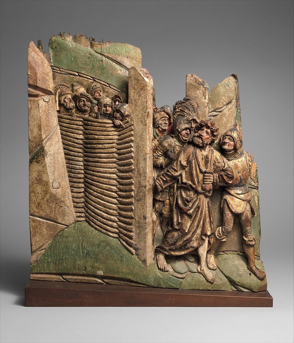 Judas Entering the Garden of Gethsemane to Betray Christ, Limewood with paint and gilding, German or South Netherlandish 