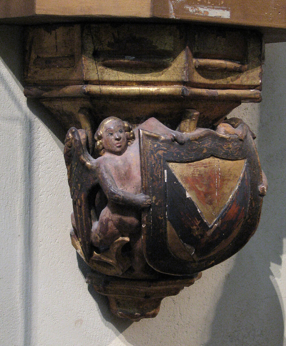 Corbel with Angels, Wood, paint, French