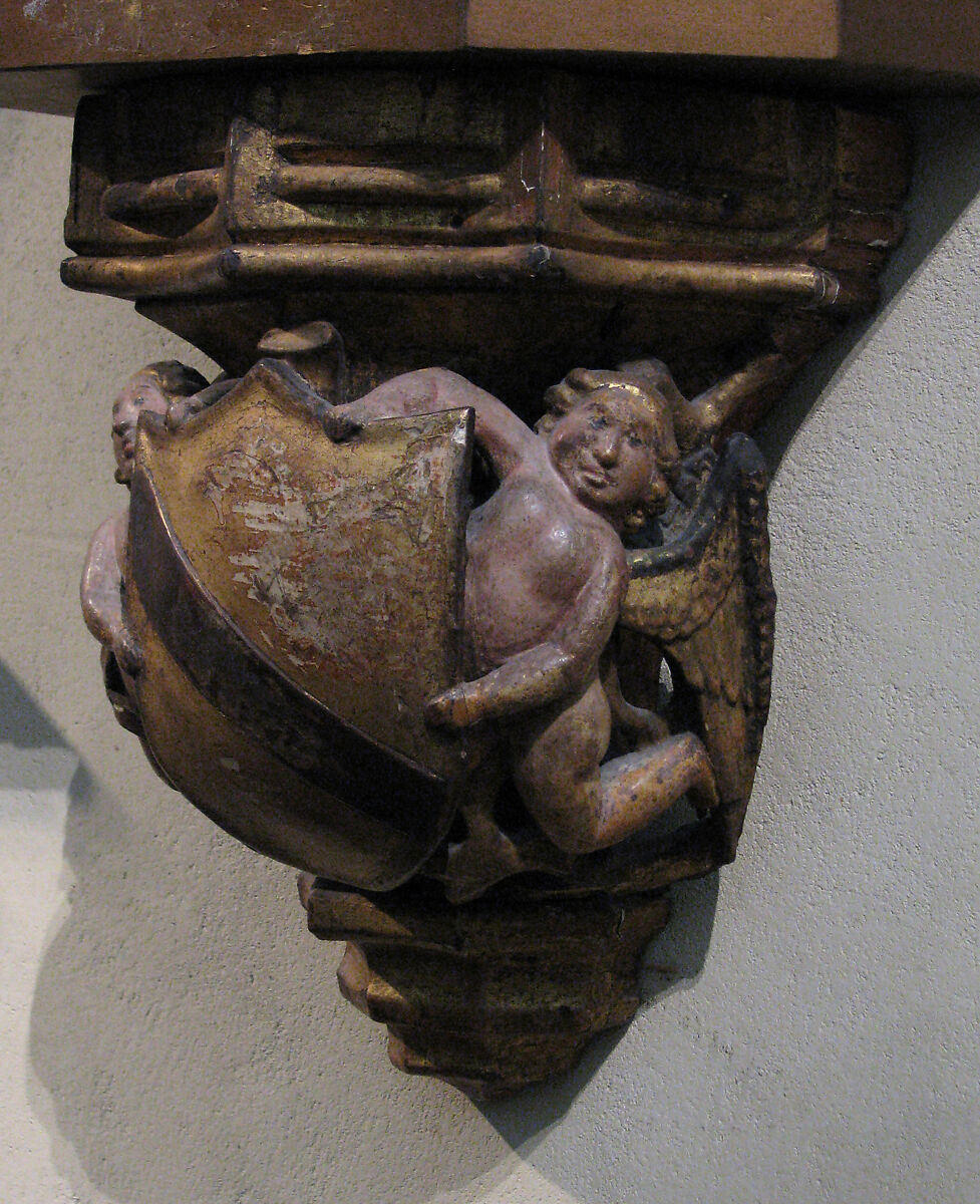 Corbel with Angels, Wood, paint, French