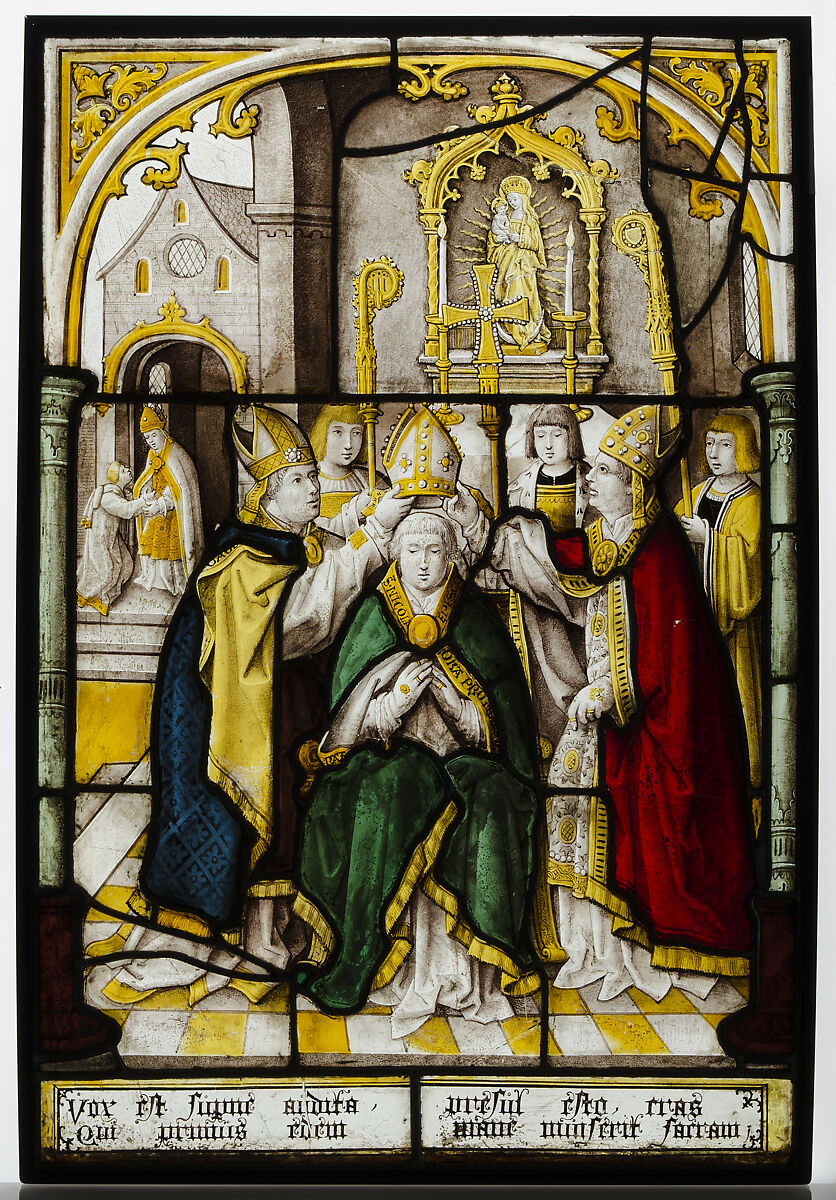 Glass Panel of Saint Nicholas, After a design by Jacob Cornelisz van Oostsanen (Netherlandish, Oostsanen ca. 1470–1533 Amsterdam), Pot-metal glass and vitreous paint, Netherlandish 