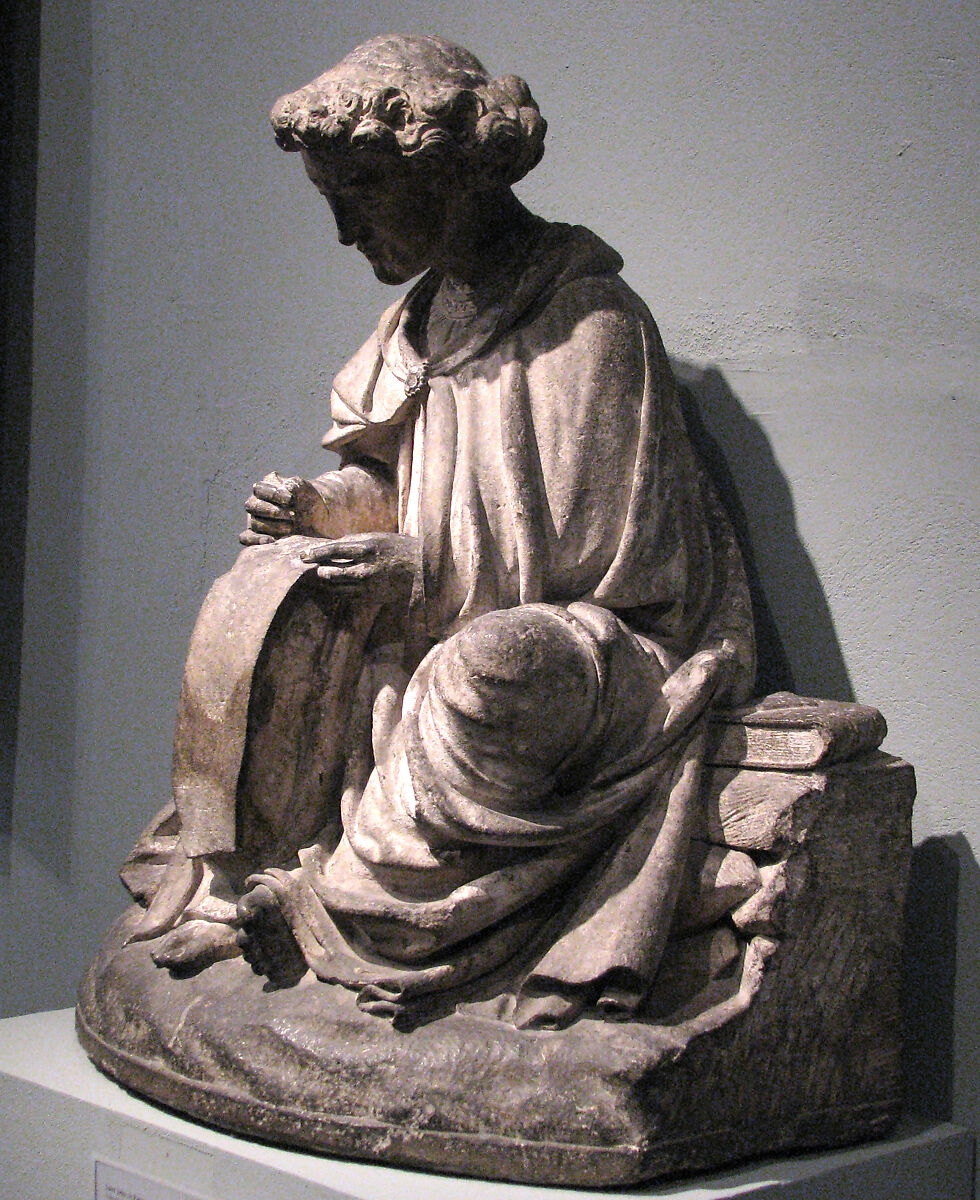 Saint John on Patmos, Limestone, originally polychromed., French