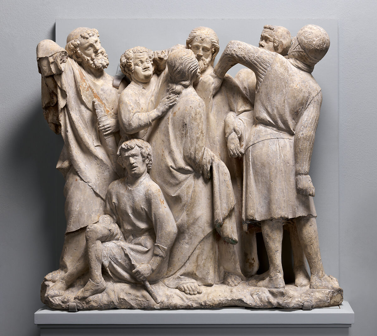 Relief of the Betrayal and Arrest of Jesus, Limestone with traces of polychromy and gilding, French 