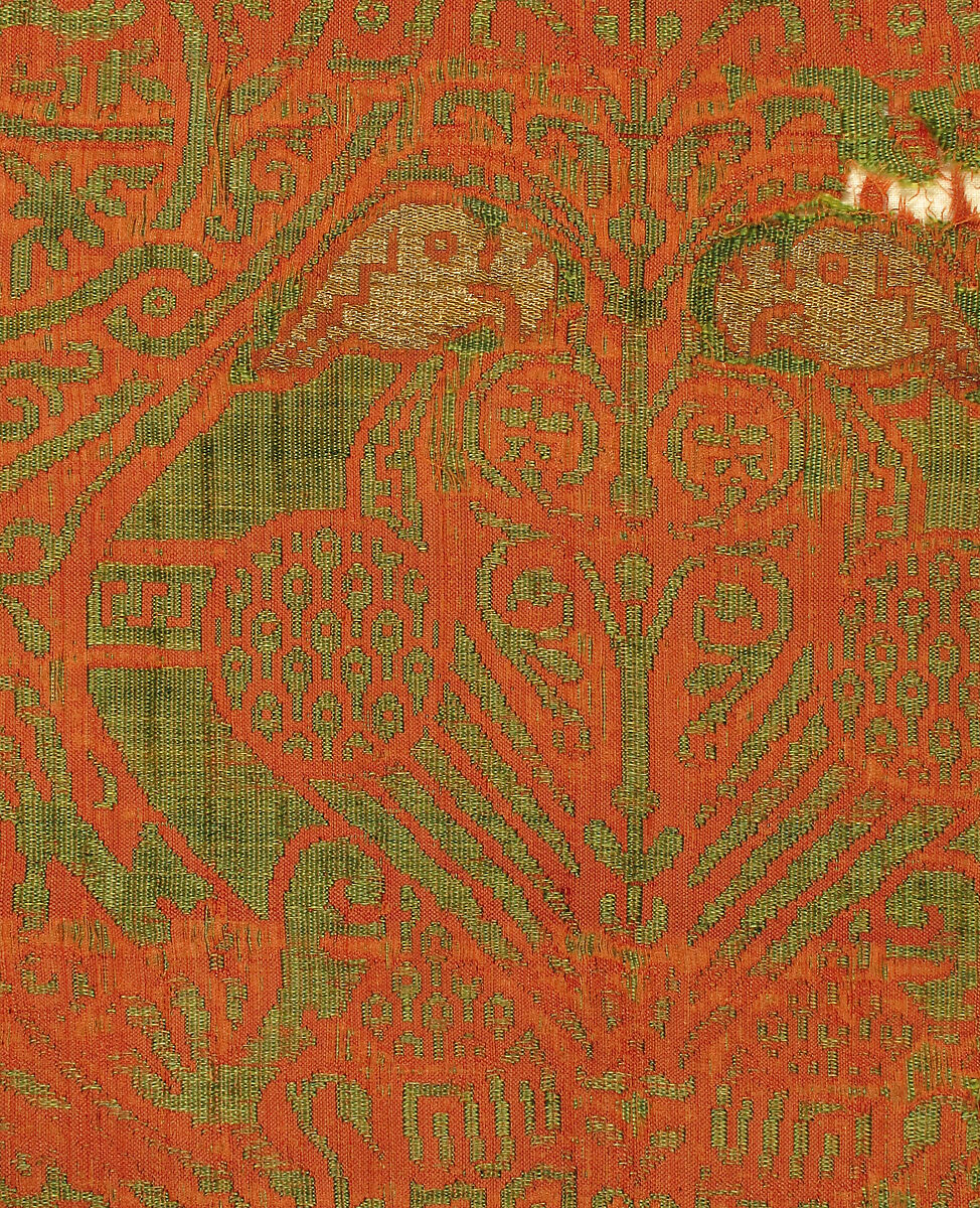 Textile with Brocade, Silk, gilt silver thread, Spanish