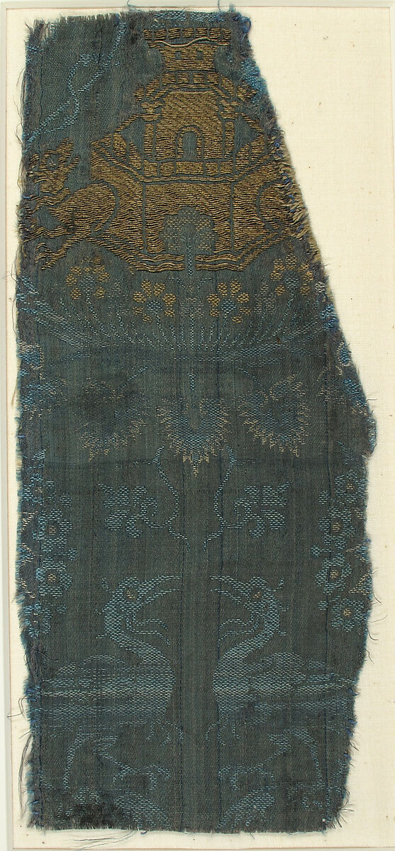 Brocade Textile, Silk, gold thread, Italian 