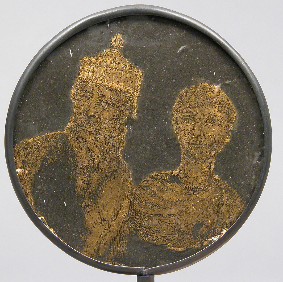 Medallion with Double Portrait, Verre églomisé, Italian 