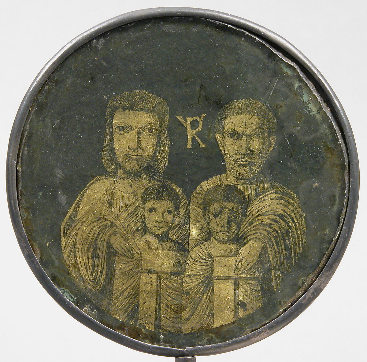 Medallion with Family Portrait, Verre églomisé, Italian 