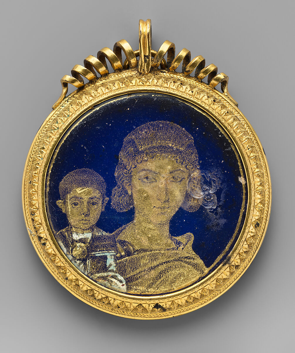 Gold Glass Medallion with a Mother and Child, Glass, gold  leaf, Roman