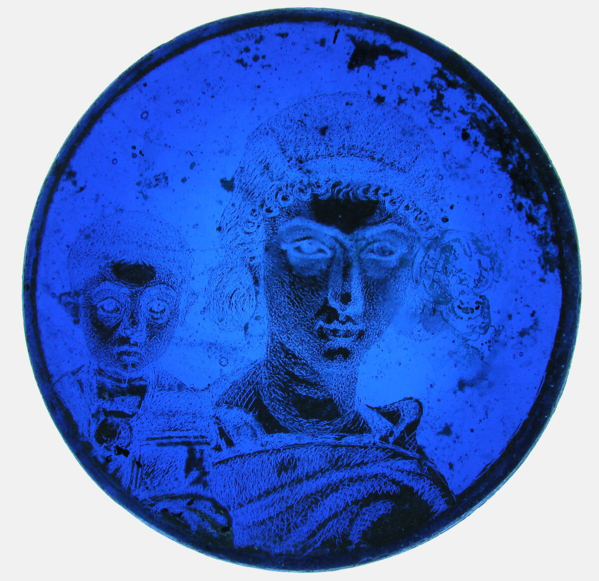 Gold Glass Medallion with a Mother and Child, Glass, gold  leaf, Roman