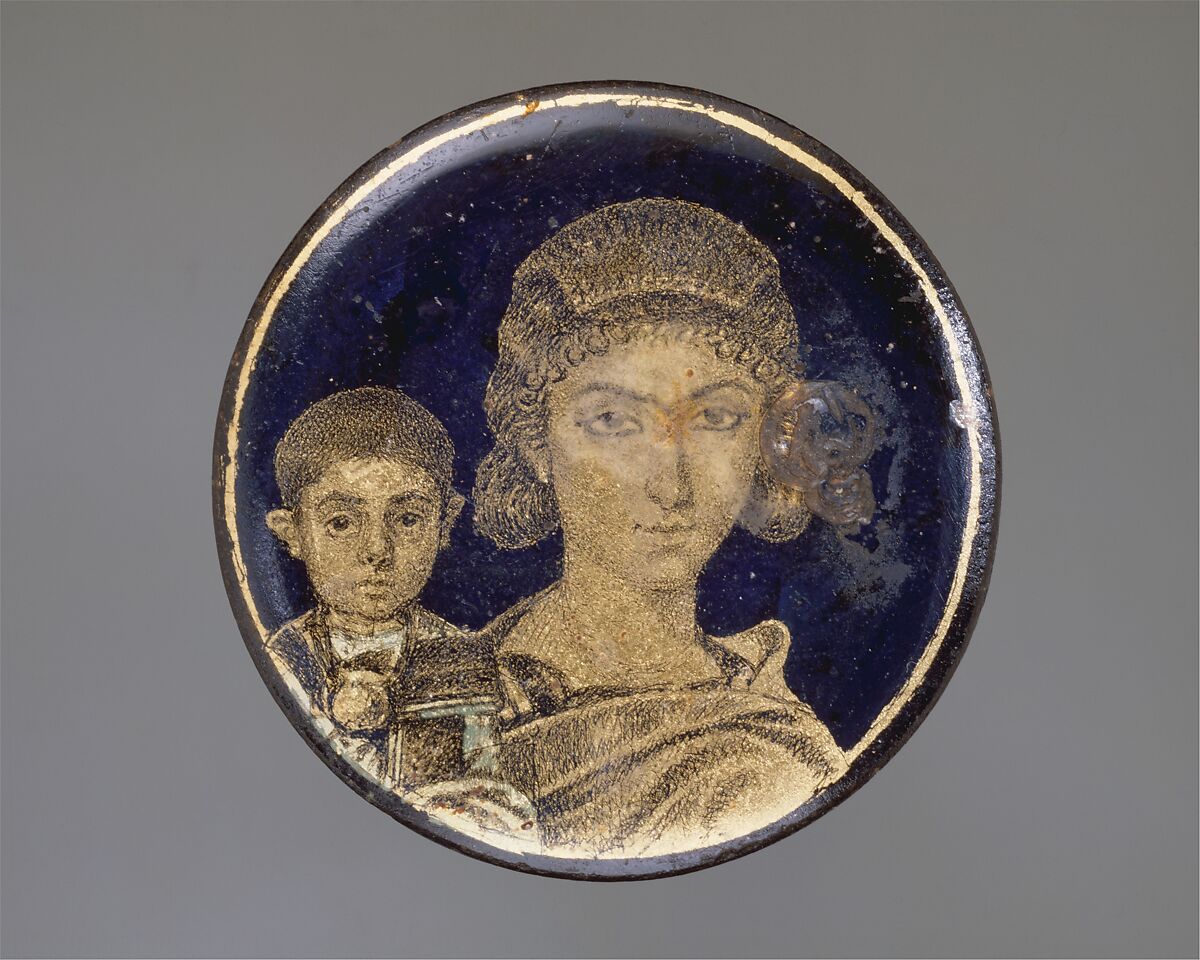 Gold Glass Medallion with a Mother and Child, Glass, gold  leaf, Roman 