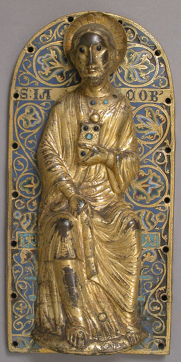 Saint James the Great, Copper-gilt, champlevé enamel, turquoise, cabochons, French