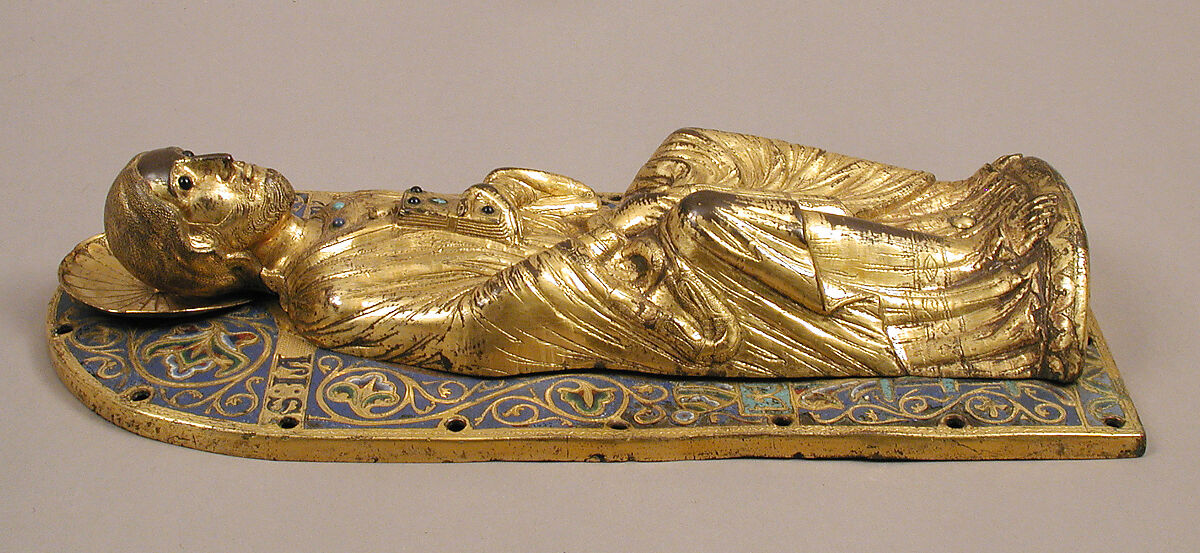 Saint James the Great, Copper-gilt, champlevé enamel, turquoise, cabochons, French