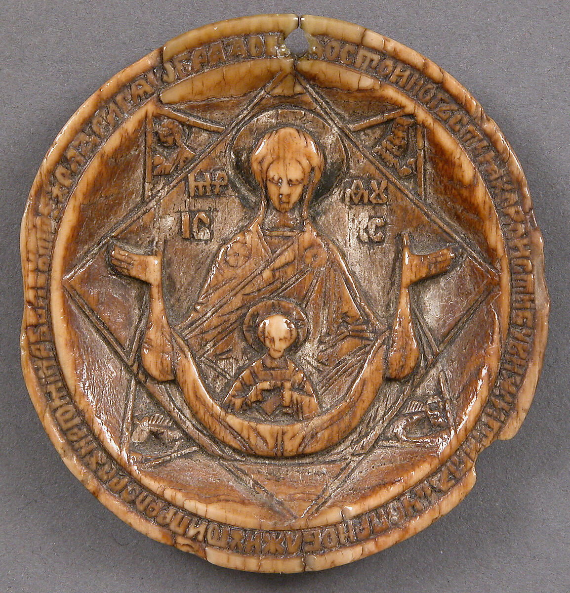 Disk from a Panagiarion with the Virgin and Child, Ivory, Russian 