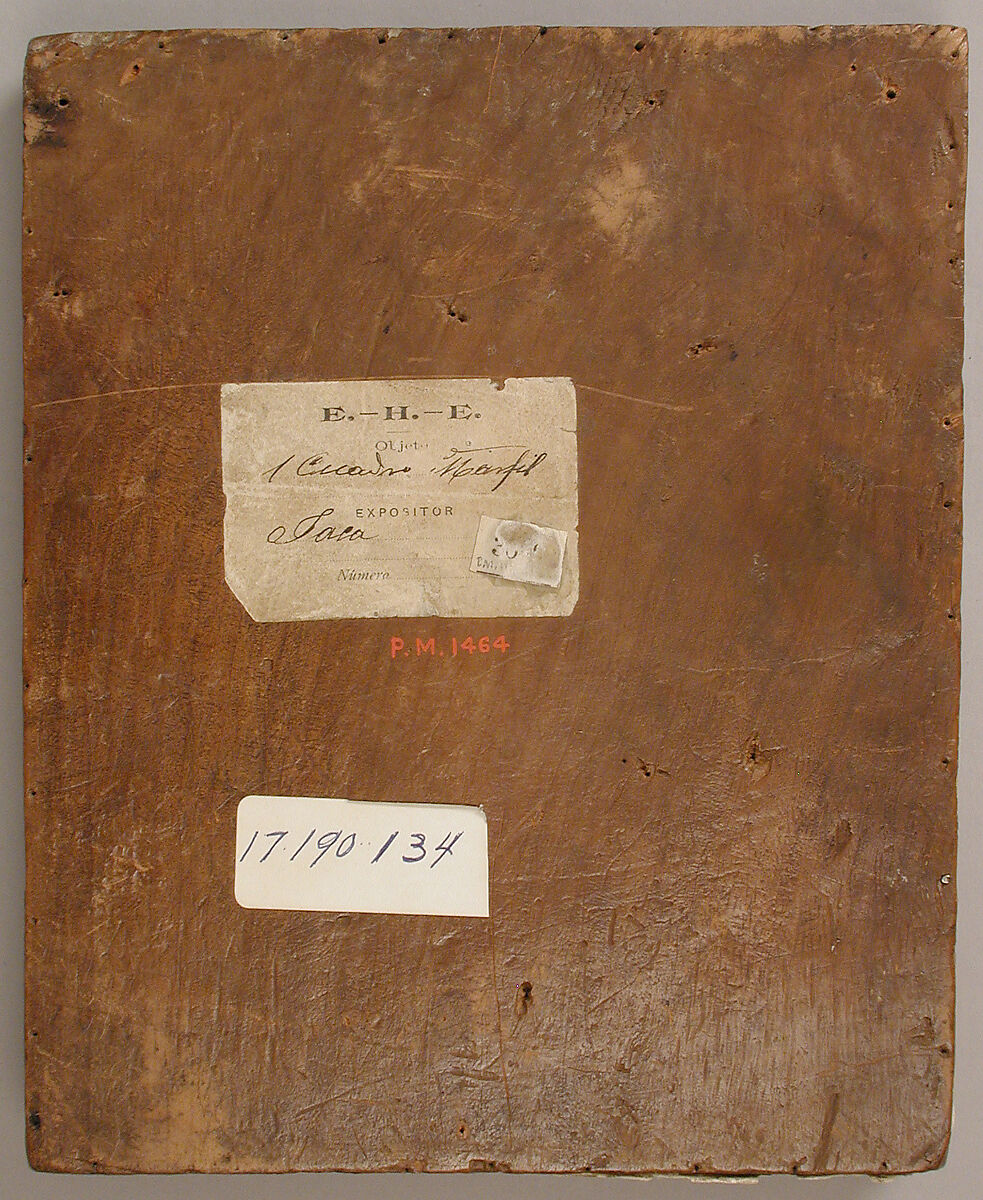 Panel with Byzantine Ivory Carving of the Crucifixion, Silver-gilt with pseudo-filigree, glass, crystal, and sapphire cabochons, ivory on wood support, Byzantine (ivory); Spanish (setting)