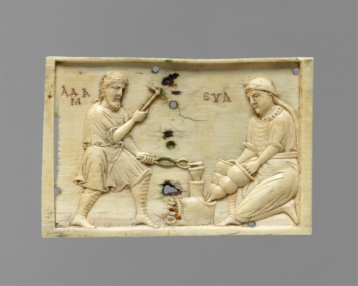 Panels from an Ivory Casket with the Story of Adam and Eve, Ivory, gilt, polychromy, Byzantine 