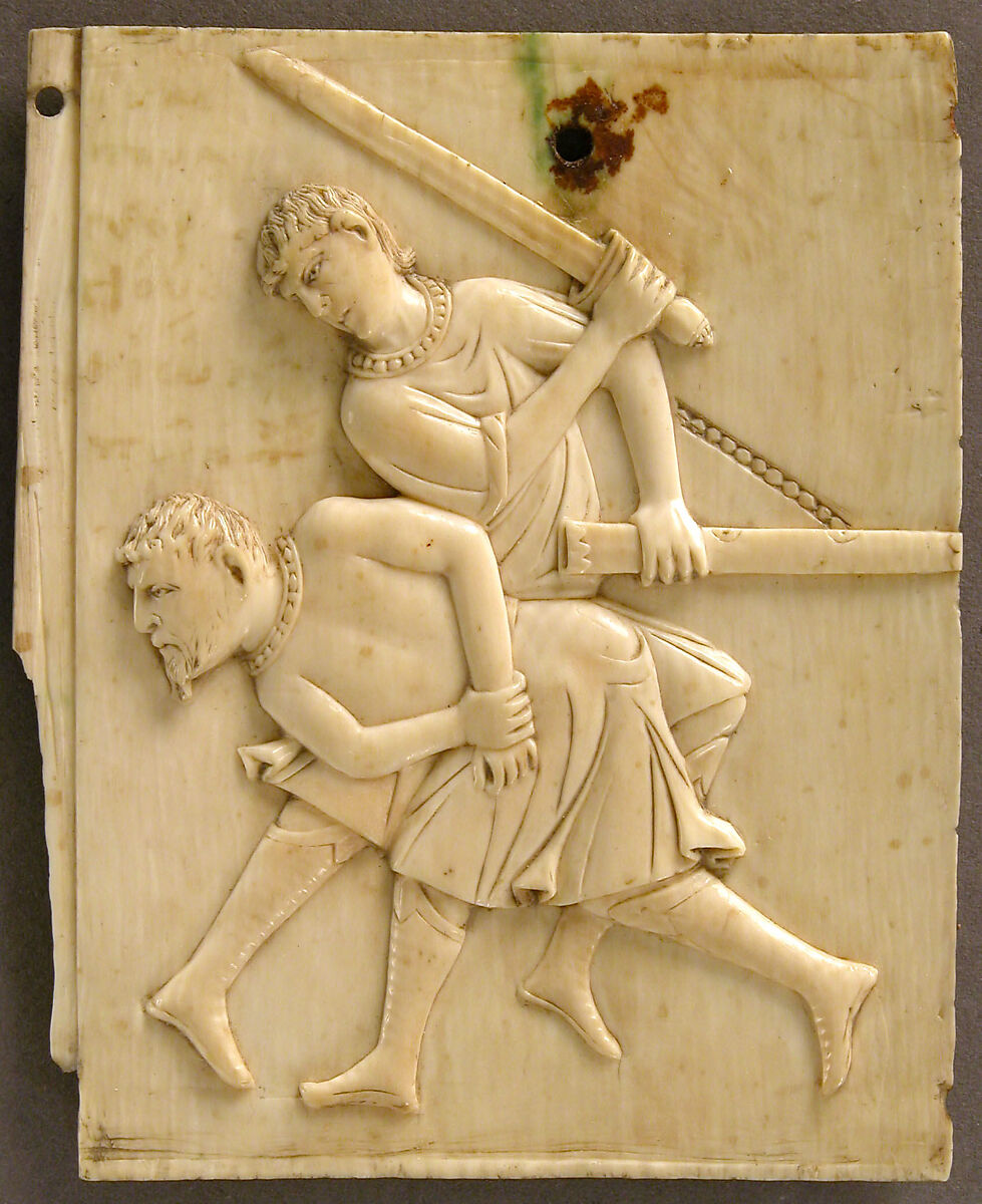 Panel from an Ivory Casket with the Killing of the King of Hazor (Joshua 11), Elephant ivory, Byzantine 