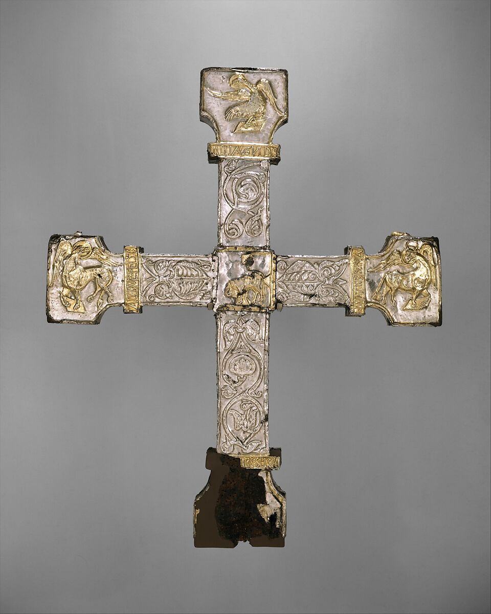 Processional Cross, Silver, partially gilt on wood core, carved gems, jewels, Spanish