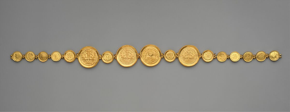 Girdle with Coins and Medallions, Settings: gold - sheet: wire - beaded.  Coins: gold - stamped., Byzantine 