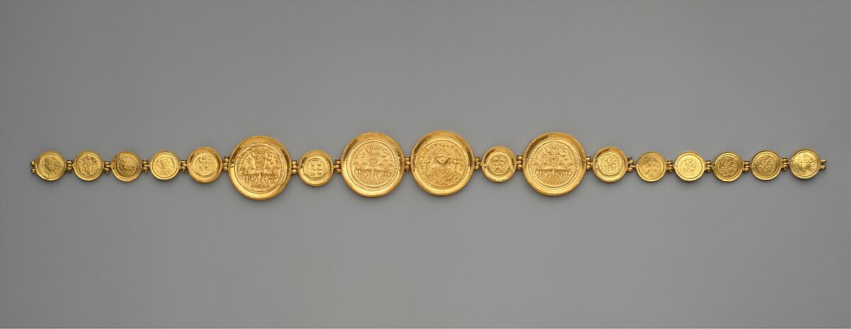 Girdle with Coins and Medallions, Settings: gold - sheet: wire - beaded.  Coins: gold - stamped., Byzantine