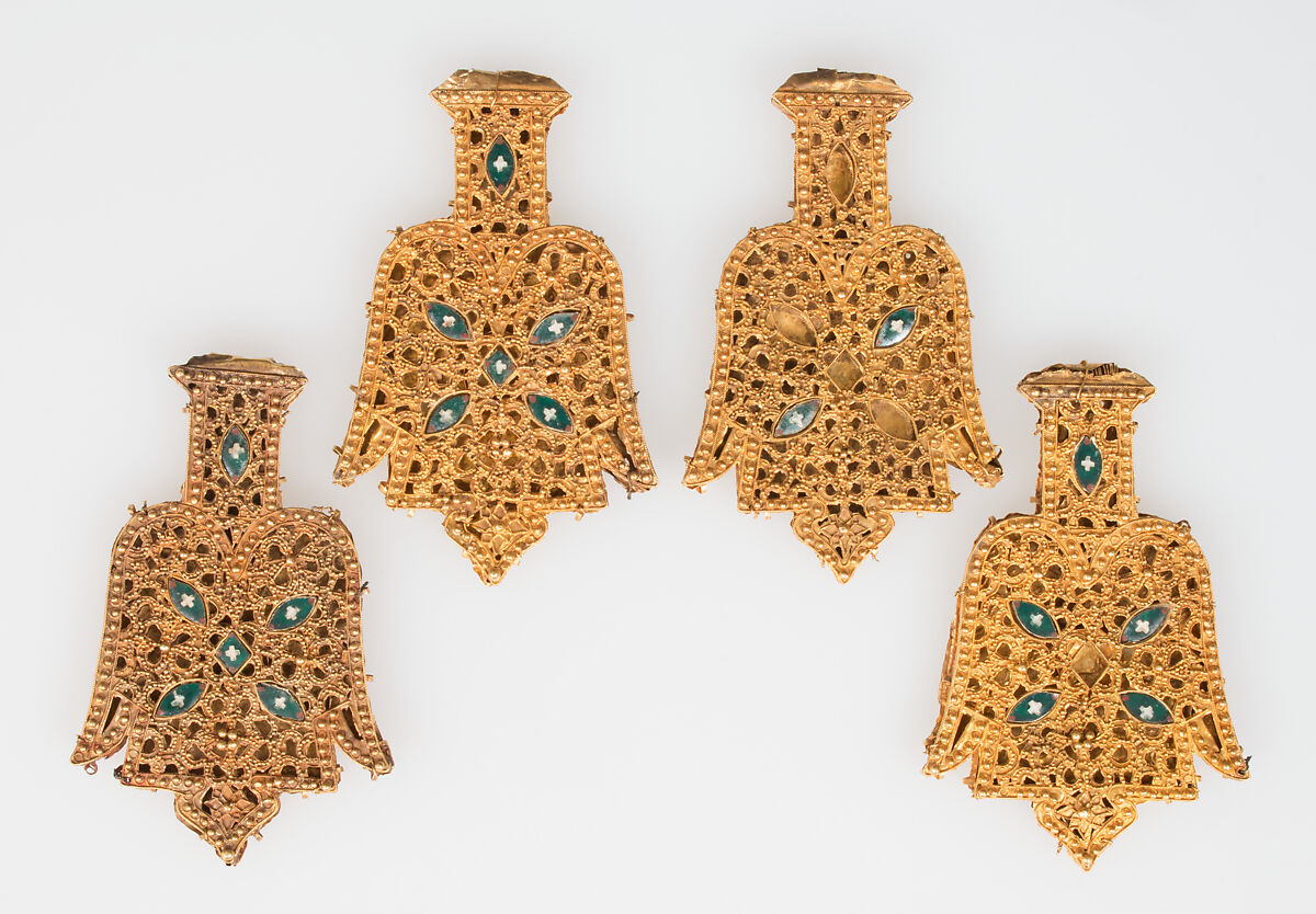 Elements from a Necklace, Gold, cloisonnè enamel, Spanish