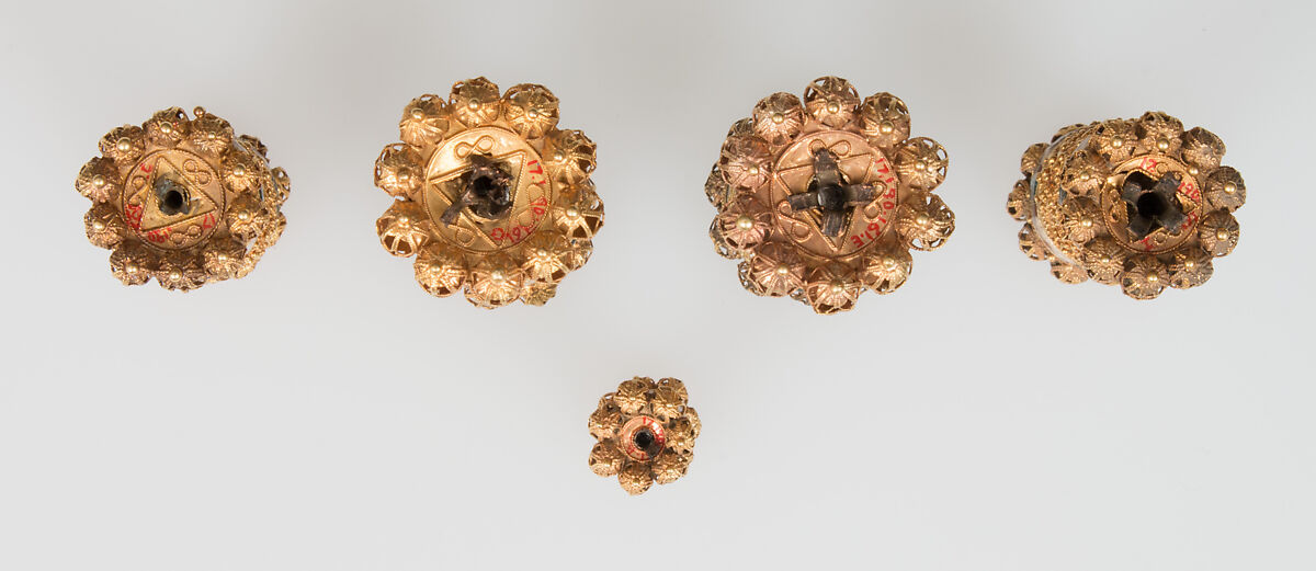 Elements from a Necklace, Gold, cloisonnè enamel, Spanish