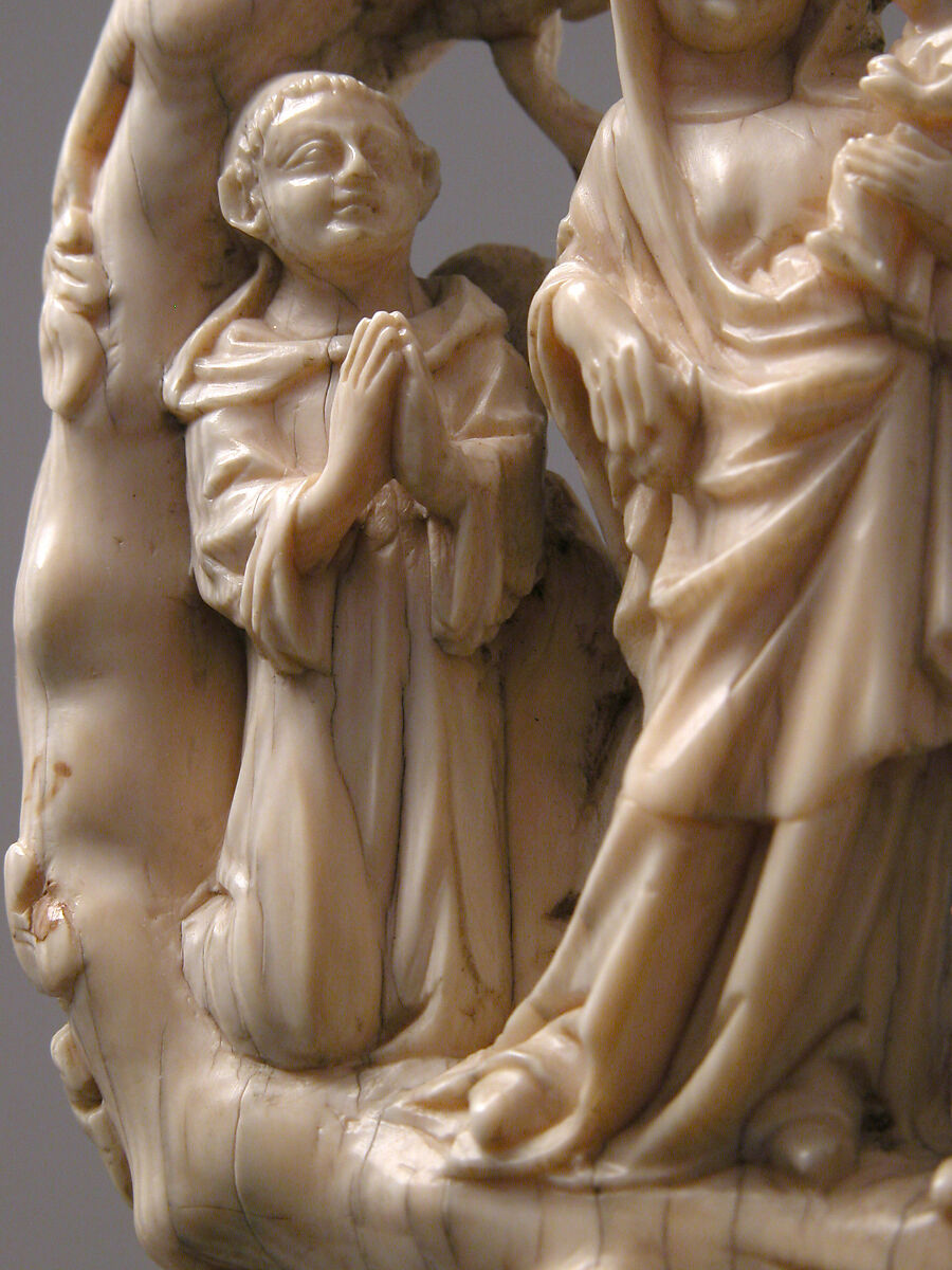 Crozier Head with Crucifixion, Virgin and Child, and Saint Denis, Elephant ivory, French