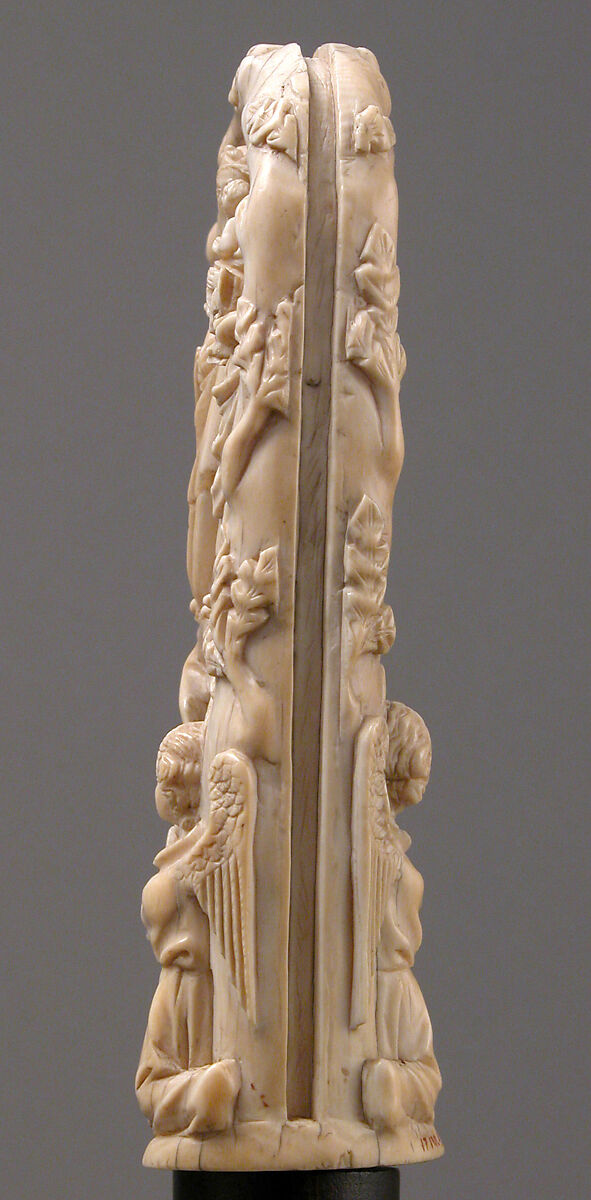 Crozier Head with Crucifixion, Virgin and Child, and Saint Denis, Elephant ivory, French