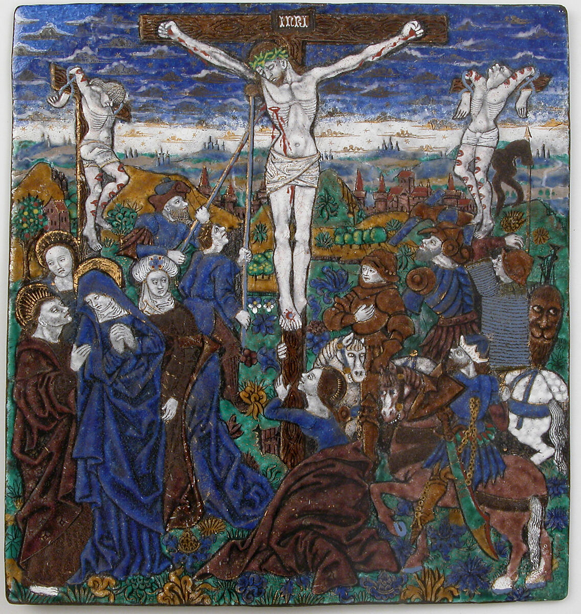 Plaque with the Crucifixion, Monvaerni, Painted enamel, copper, French 