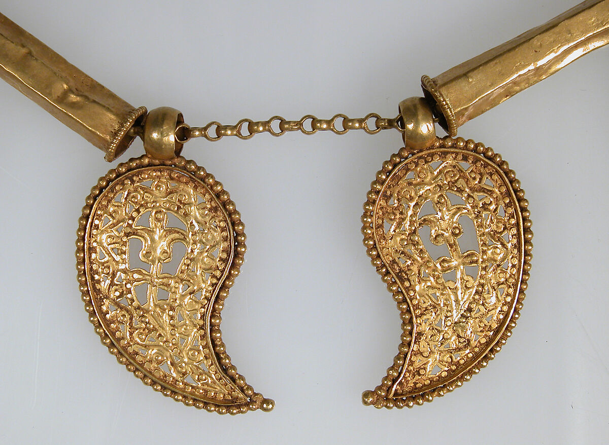 Gold Necklace with Pendants, Pendants: gold - sheet; scribed, engraved, chased, punched; wire - beaded; granulation.  Tubes: gold - sheet; wire - beaded.  Chain: gold - strip (half round)., Byzantine