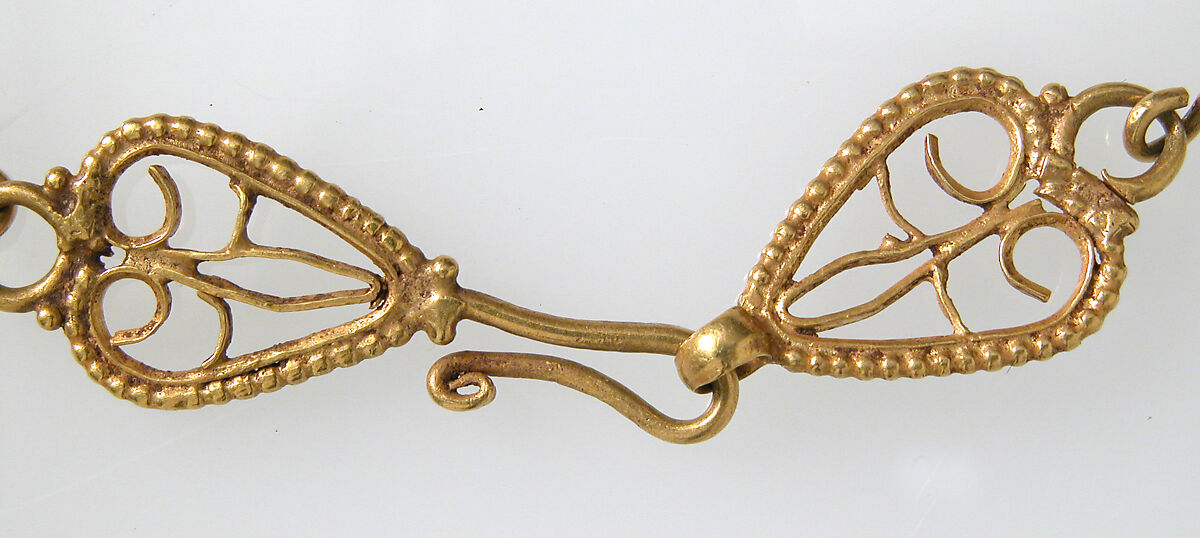 Gold Necklace with Gold Cross, Two Amethysts, and an Emerald Plasma, Gold, amethyst, emerald plasma, Byzantine