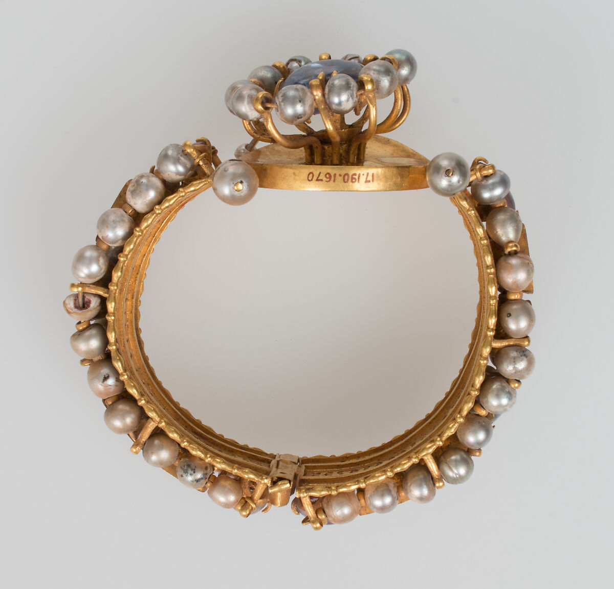 Jeweled Bracelet (one of pair), Gold, silver, pearl, amethyst, sapphire, opal, glass, quartz, emerald plasma, Byzantine