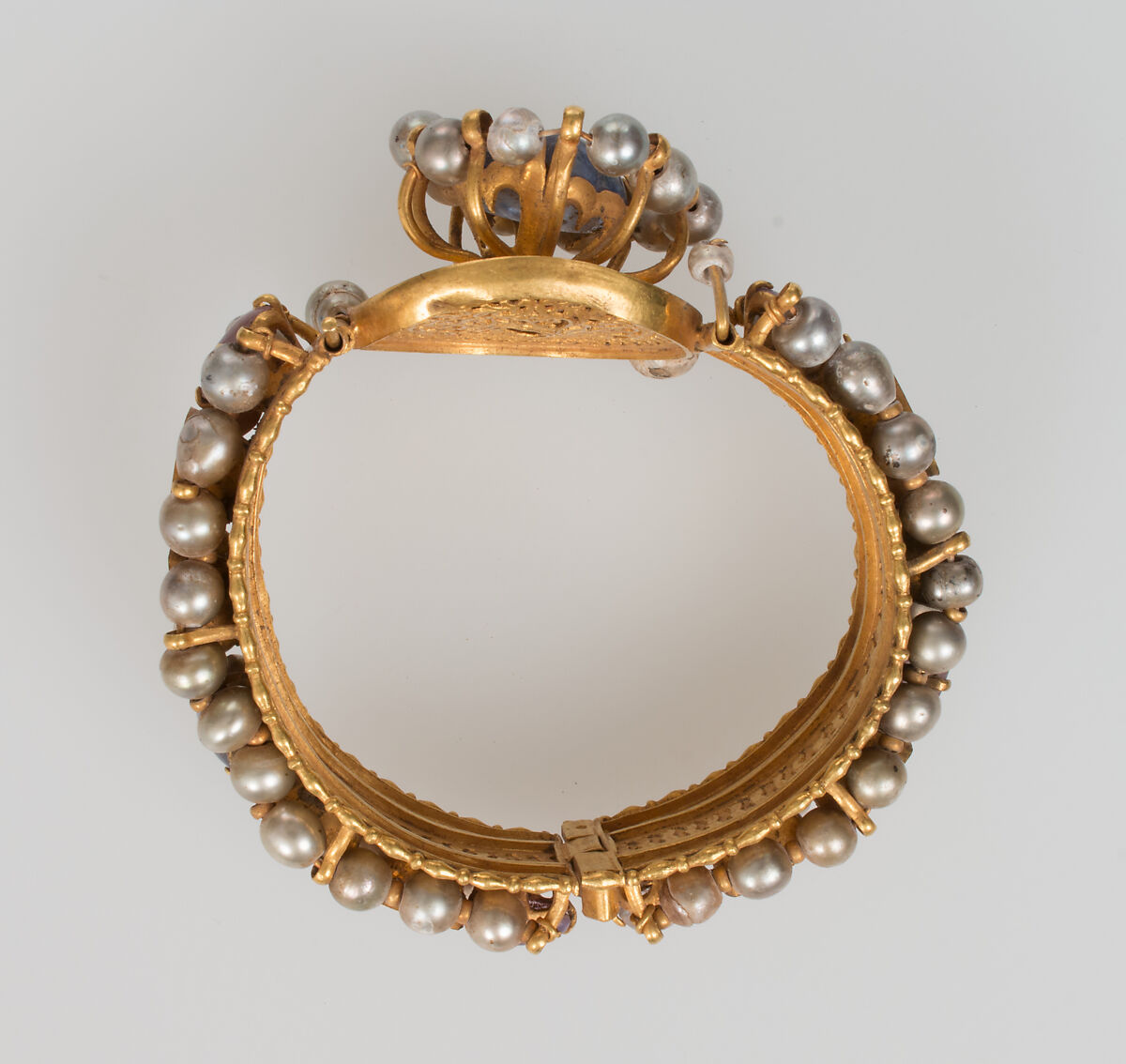 Jeweled Bracelet (one of pair), Gold, silver, pearl, amethyst, sapphire, opal, glass, quartz, emerald plasma, Byzantine