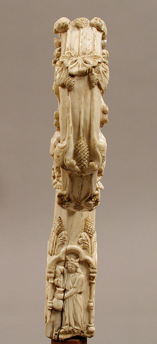 Crozier Head with Double Enthroned Christ, Elephant ivory with traces of modern paint and gilding, Italian