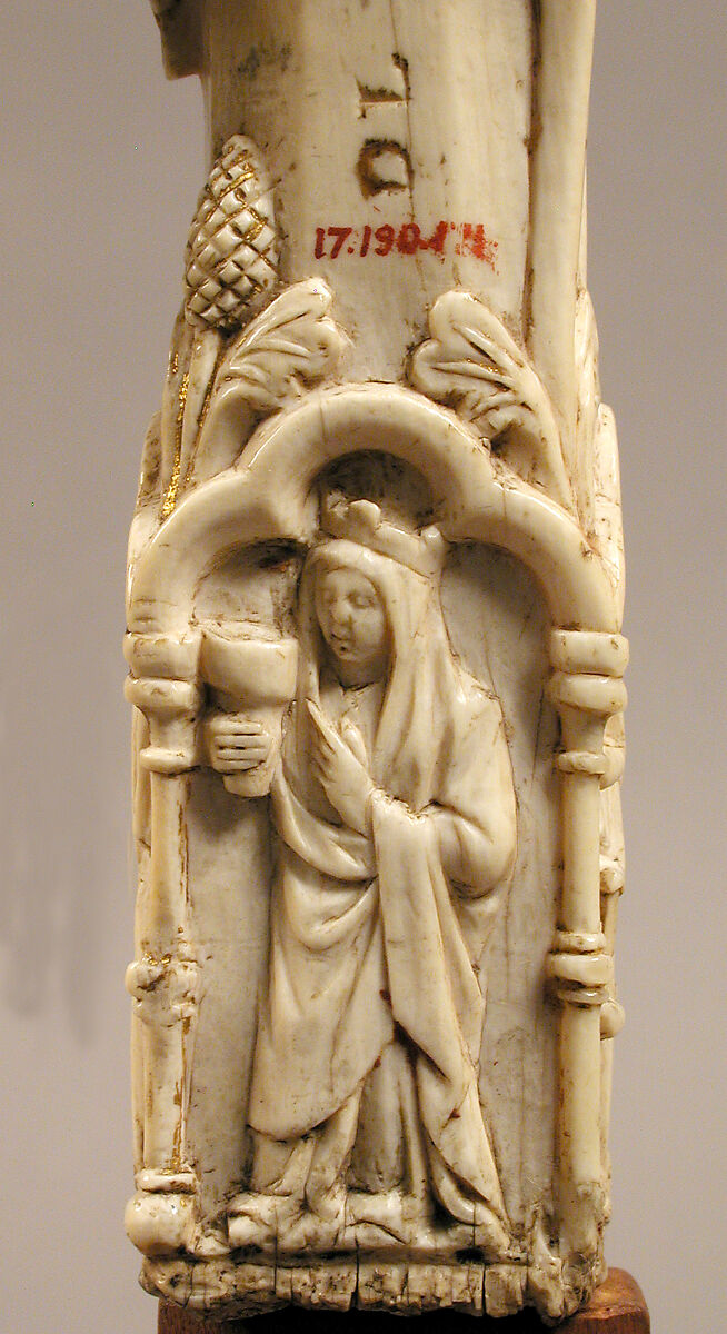 Crozier Head with Double Enthroned Christ, Elephant ivory with traces of modern paint and gilding, Italian