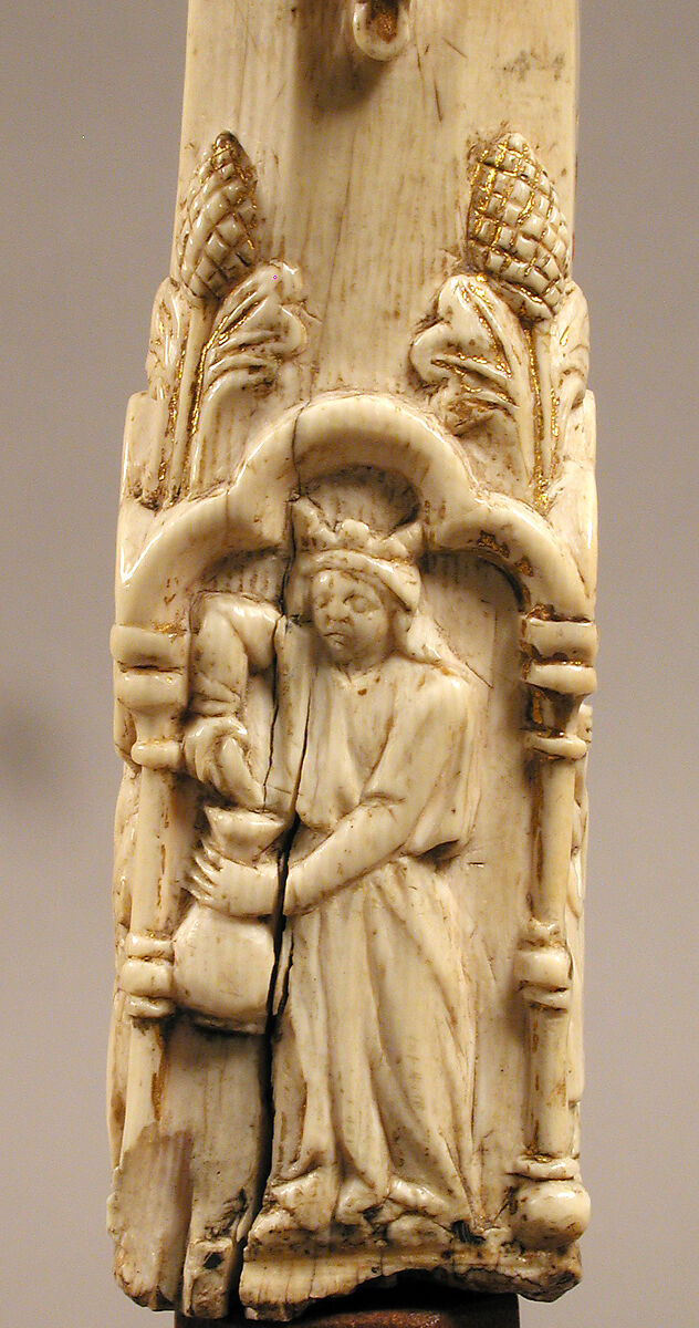 Crozier Head with Double Enthroned Christ, Elephant ivory with traces of modern paint and gilding, Italian