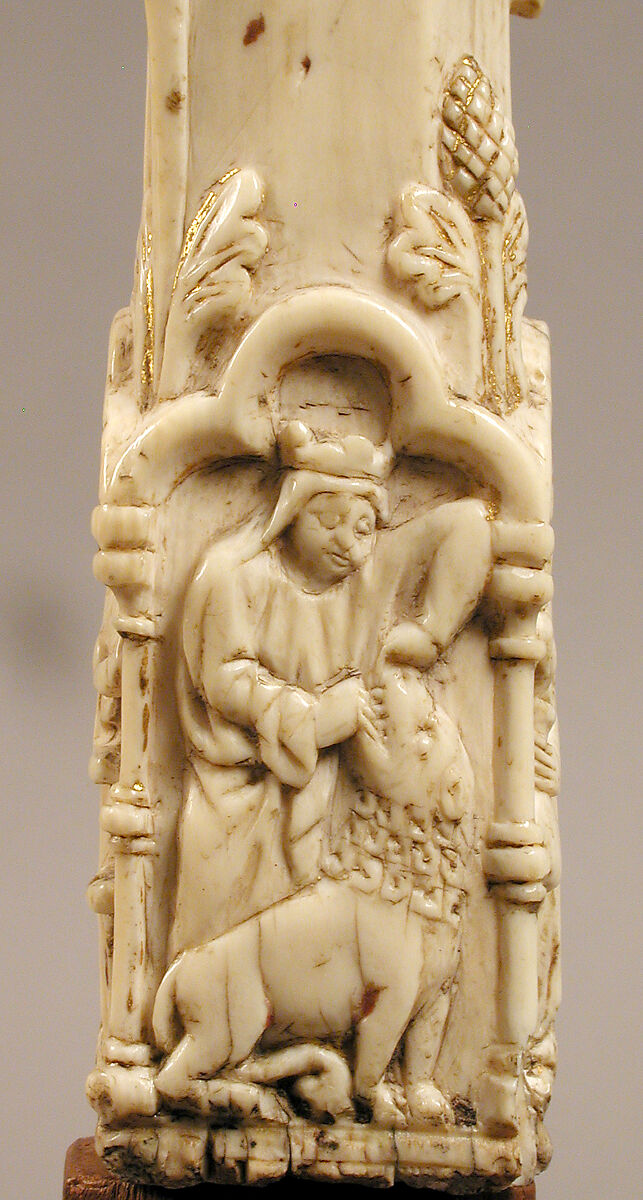 Crozier Head with Double Enthroned Christ, Elephant ivory with traces of modern paint and gilding, Italian