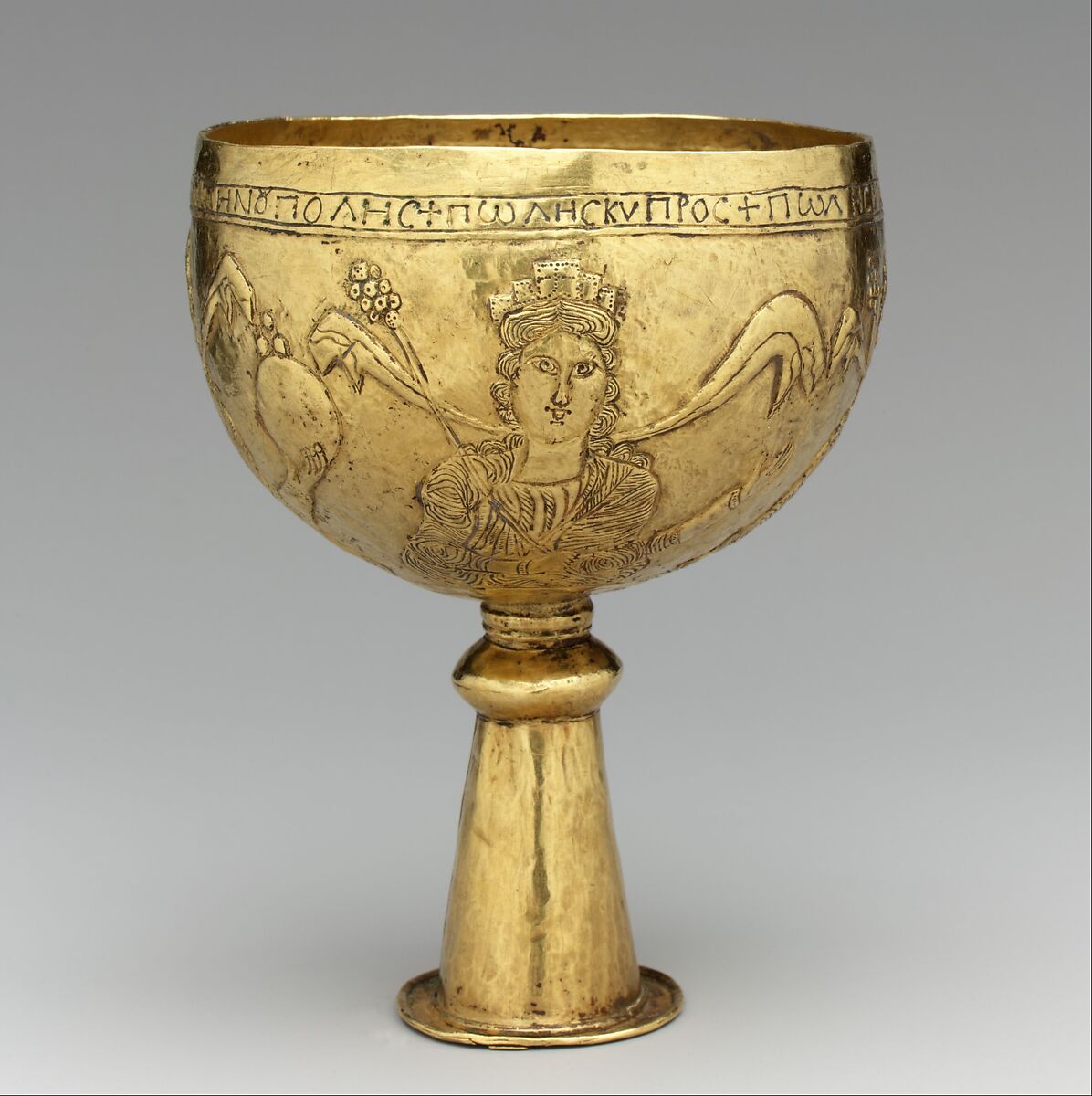 Goblet with Personifications of Cyprus, Rome, Constantinople, and Alexandria, Gold, Avar or Byzantine 