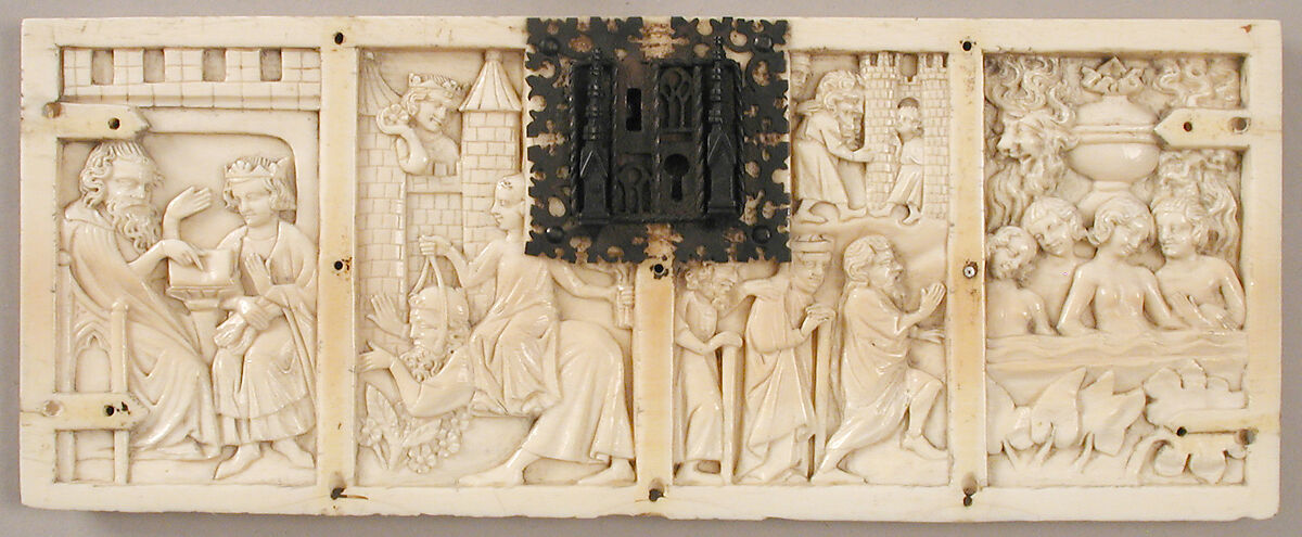 Panel from a Box with Scenes from Romance Literature, Elephant Ivory, European (Medieval style) 