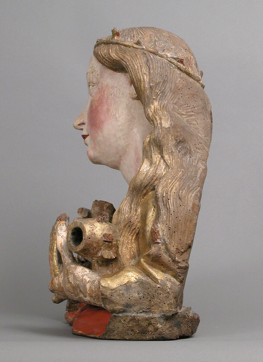 Reliquary Bust of Saint Catherine of Alexandria, Workshop of Niclaus Gerhaert von Leyden (North Netherlandish, active Strasbourg, ca. 1462–died 1473 Vienna), Walnut with paint and gilding; limewood base, German