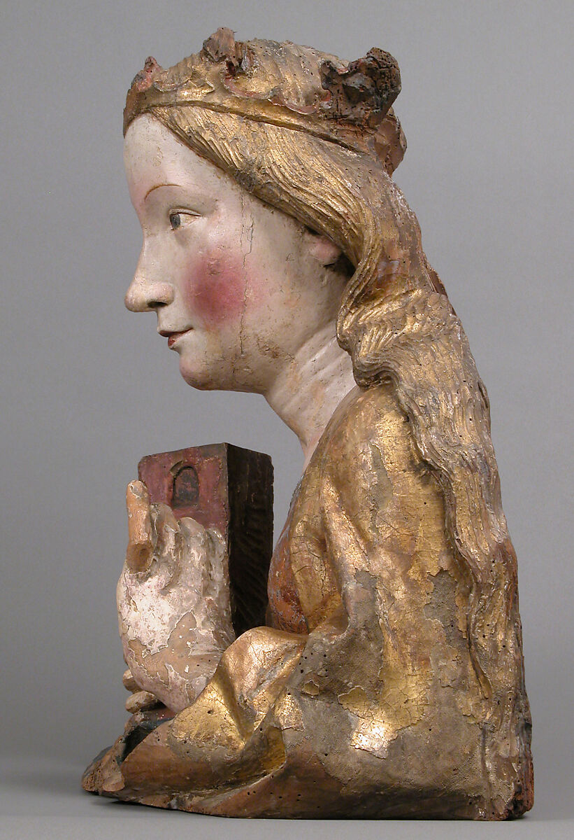 Reliquary Bust of Saint Barbara, Workshop of Niclaus Gerhaert von Leyden (North Netherlandish, active Strasbourg, ca. 1462–died 1473 Vienna), Walnut with paint and gilding, German