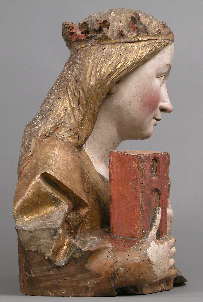 Reliquary Bust of Saint Barbara, Workshop of Niclaus Gerhaert von Leyden (North Netherlandish, active Strasbourg, ca. 1462–died 1473 Vienna), Walnut with paint and gilding, German