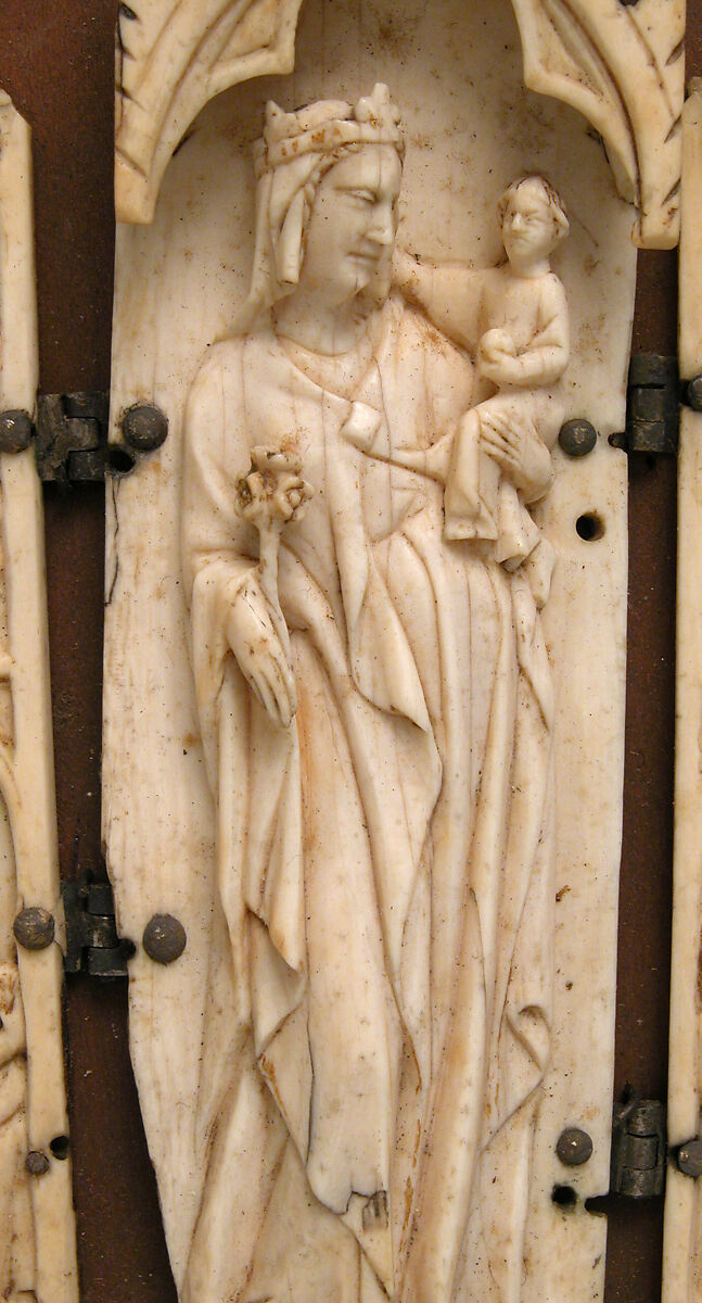 Folding Shrine with the Virgin and Child, Elephant ivory with metal mounts, French or Italian