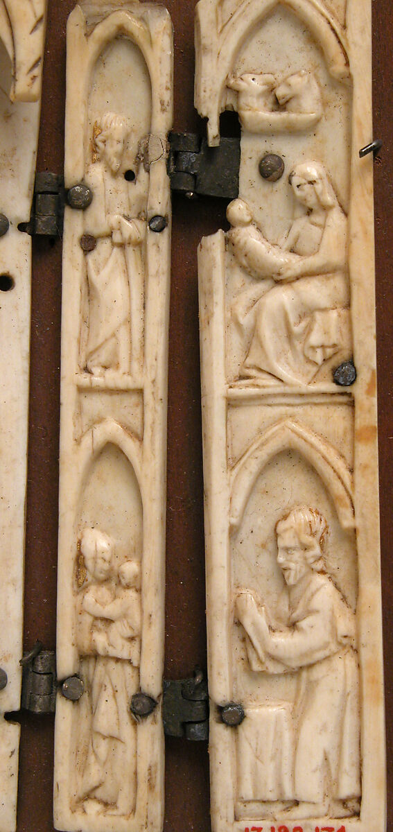 Folding Shrine with the Virgin and Child, Elephant ivory with metal mounts, French or Italian